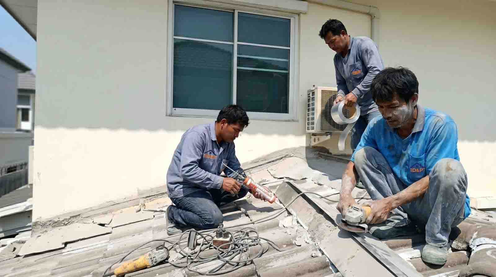 ช่างซ่อมบ้าน_รับเหมา_ ตรวจสอบและซ่อมรอยต่อระหว่างหลังคากับผนังบ้าน