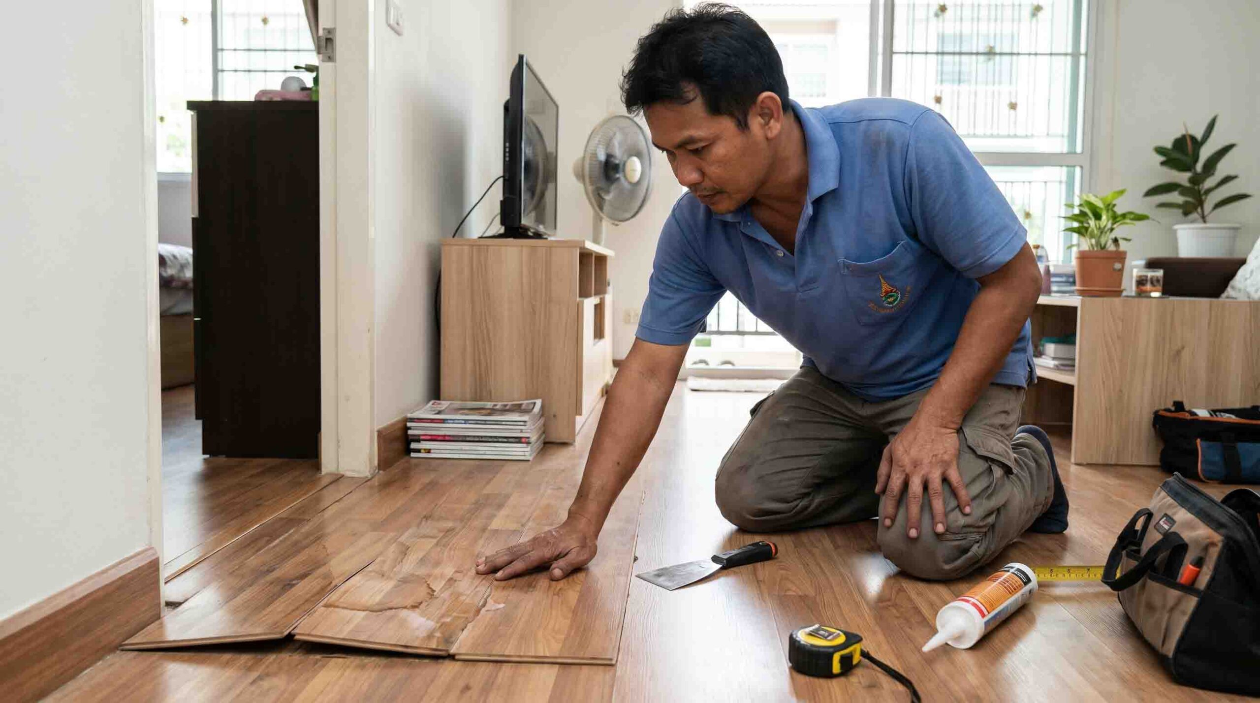 ช่างซ่อมบ้าน_รับเหมา_ช่างซ่อมพื้นลามิเนตบวมน้ำ